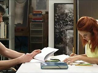 redhead student bangs hard in study room