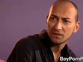 Handsome twink gets ass fucked hard after sucking big dick.