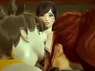 in futa overwatch, tracer, brigitte, and dva engage in 3d sex
