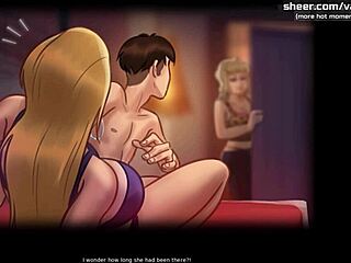 Vruća plavuša tinejdžerka 18+ daje fantastičnu masažu sisa u igri