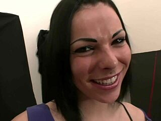 Beautiful French shemale rips clothes, masturbates, and eats cock part 1