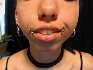 putting on hot pink lipstick and drooling with tongue and saliva 😍