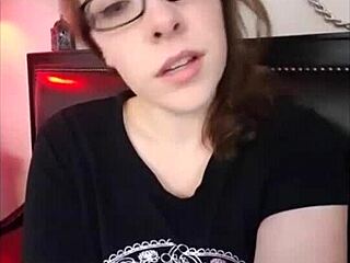 cute nerd plays with herself in panties during a sexting session