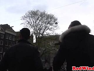 Mature Dutch prostitute, ride that tourist's cock while he admires your shaved ass and natural tits