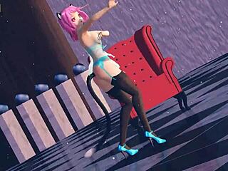 Pink Cat From Touhou In This Mmd Animation Scene