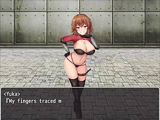 Orange haired girl playfully steps on hero in hentai scene