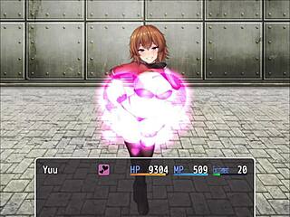 Orange haired girl playfully steps on hero in hentai scene