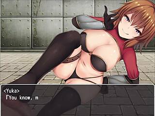 Orange haired girl playfully steps on hero in hentai scene