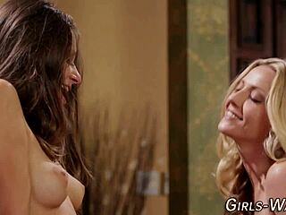 three stunning lesbians finger, lick, and trib in hd.