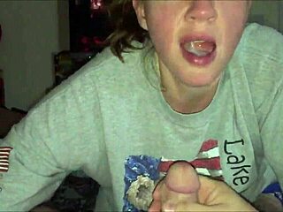 Blonde amateur lass intensely blows cock and swallows all the cum