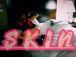 Sexy latina undresses in oiled lingerie striptease