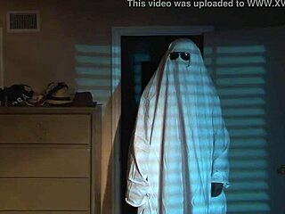 Halloween sexy nude blonde girl on bed with hairy boobs.