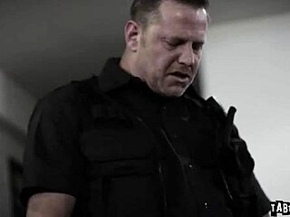 Adria rae rides on top of the cops big cock in a hardcore 3some. She takes the monster cock deep in her pussy.