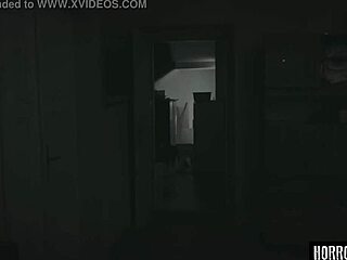 The demon grips the skinny brunette in horror.