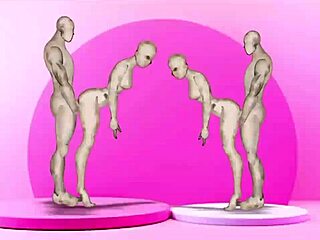 Twins interacting with girls in anime cartoon style