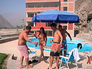 Peruvian Redhead Nympho Craves More Cocks by the Pool