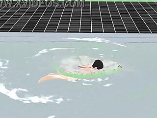 leo's story of an anime girl swimming in a micro bikini with a nip slip