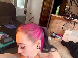 The beautiful woman is sucking that big hard cock