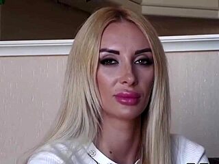 the blonde feels excited during her porn casting interview showing big tits and ass