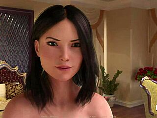 in this 3d anime game, the mature woman takes off her clothes and likes the teen's dick