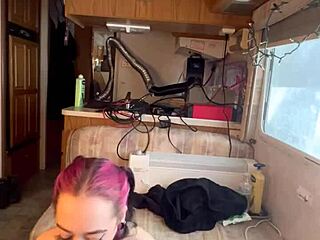 The beautiful woman is sucking that big hard cock