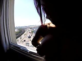 sarada naked in the hotel window in front of the airport