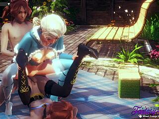 Frozen Hentai Elsa and Anna in Wild Threesome Action