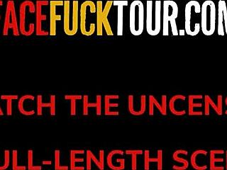 Face fuck tour with tiny latina throat sluts slobbing monster cocks in threesome.