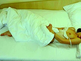 psst sexy coed rebecca is masturbating under the blanket, catch her?