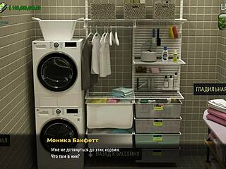 in this 3d anime game, the mature woman takes off her clothes and likes the teen's dick