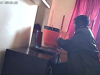 CCTV catches secretary eagerly sucking her boss’s cock in the office.