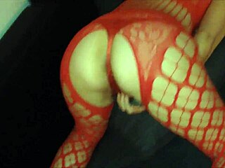 French Amateur in Red Satin Lingerie Licks Balls and Rims