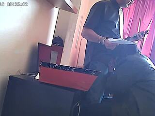 CCTV catches secretary eagerly sucking her boss’s cock in the office.