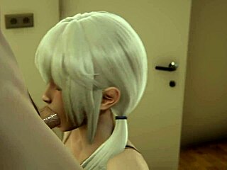 My friend's mom is sucking me off in the hallway in this 3d uncensored hentai porno parody