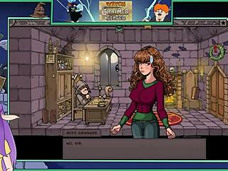 Provocative witch trainer game where brunette teacher shows big tits in hentai action