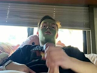 fit blonde teen strokes cock during skin care routine on instagram