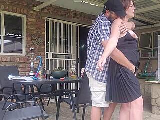 Neighbor's Wife Gets Outdoor Upskirt Fuck During His Work Hours