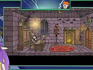 도발적인 마녀 트레이너 게임 갈색 머리 선생님 큰 가슴 헨타이 액션