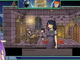 Provocative witch trainer game where brunette teacher shows big tits in hentai action