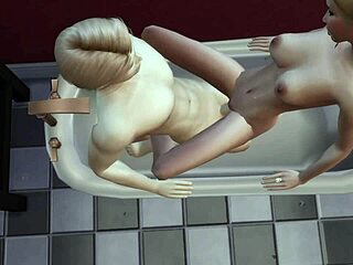 Cartoon monster trial turns into wild 3D hentai fucking in the bath scene