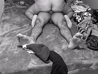 The couple starts with licking the Latina's pussy, then she rides the cock until she cums hard