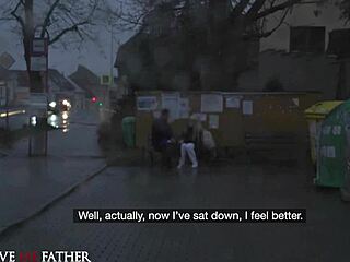 hot blonde with small 18+ tits rides huge cock in van.