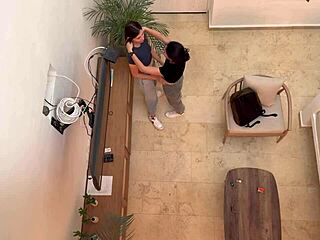 Two hot latina lesbians finger pussies on vacation.