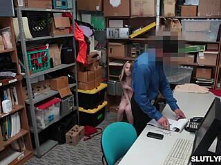 Blonde teen dildo thief gets banged hard as punishment by the group 😈