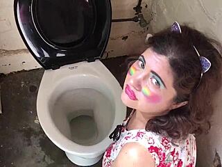 i love swallowing cum and piss after gagging in toilet