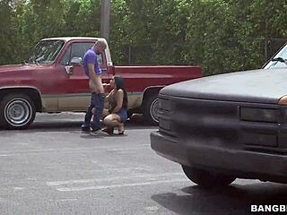 latina babe caught sucking cock in a public parking lot