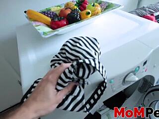 stepmom catches guy and strokes his big cock