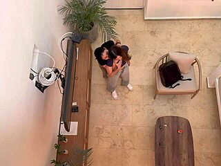 Two hot latina lesbians finger pussies on vacation.