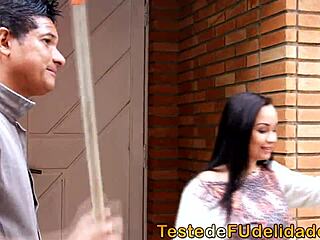 Brazilian Brunette Boss Seduces Gardener with Big Tits Blowjob