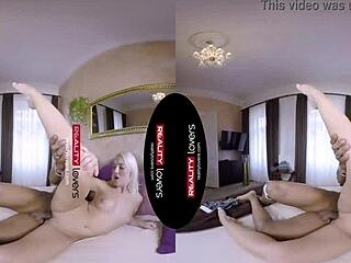 Black Guy Licks Blonde's Pierced Pussy in Bent Over Doggystyle VR Sex